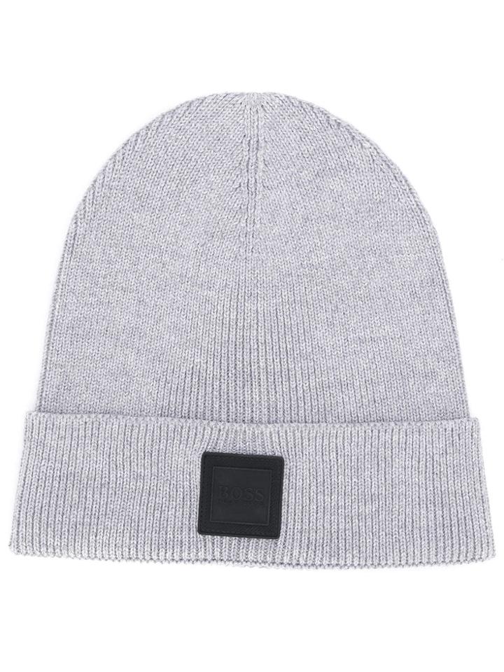 Boss Hugo Boss Logo Patch Knitted Beanie - Grey