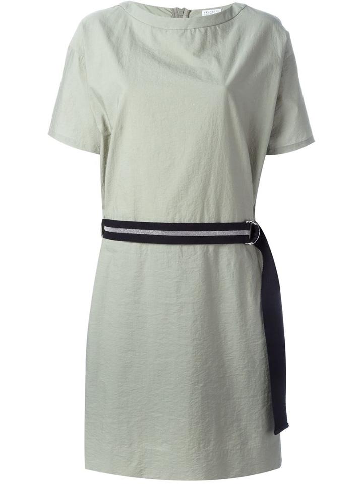 Brunello Cucinelli Belted Shift Dress, Women's, Size: Xl, Green, Cotton/polyamide