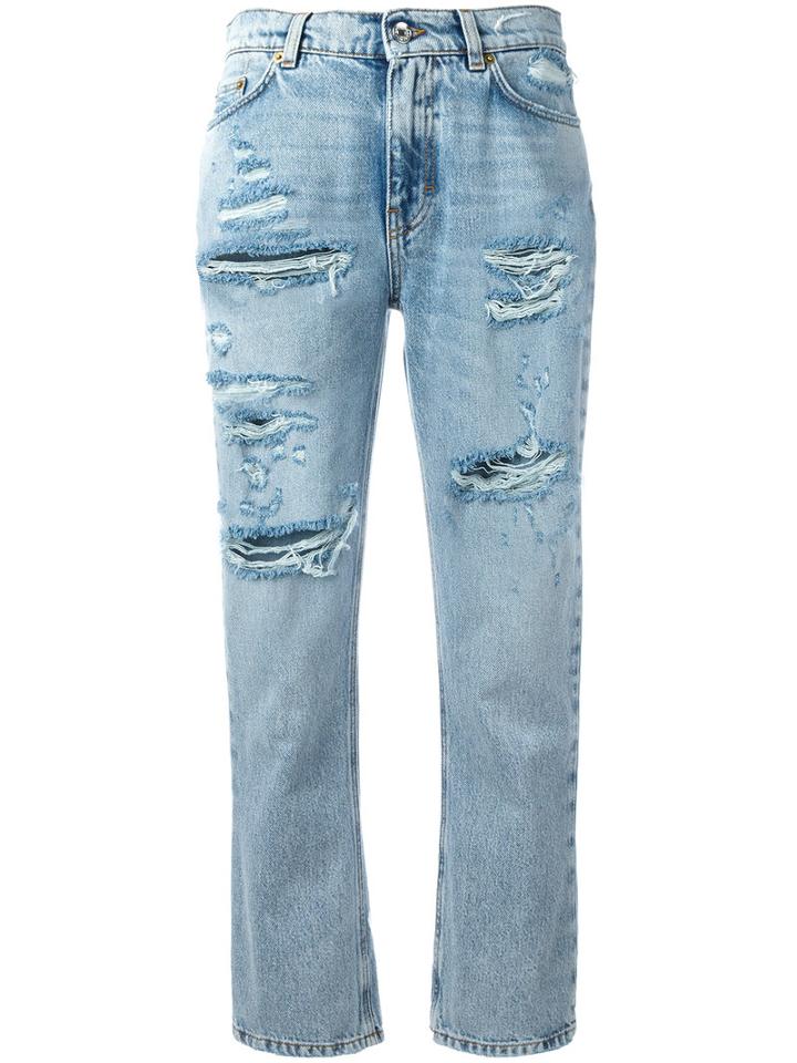 Dolce & Gabbana Strawberry Embellished Cropped Jeans, Women's, Size: 36, Blue, Cotton/resin/glass/silk