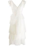 Marchesa Notte Sleeveless Ruffle Dress - White