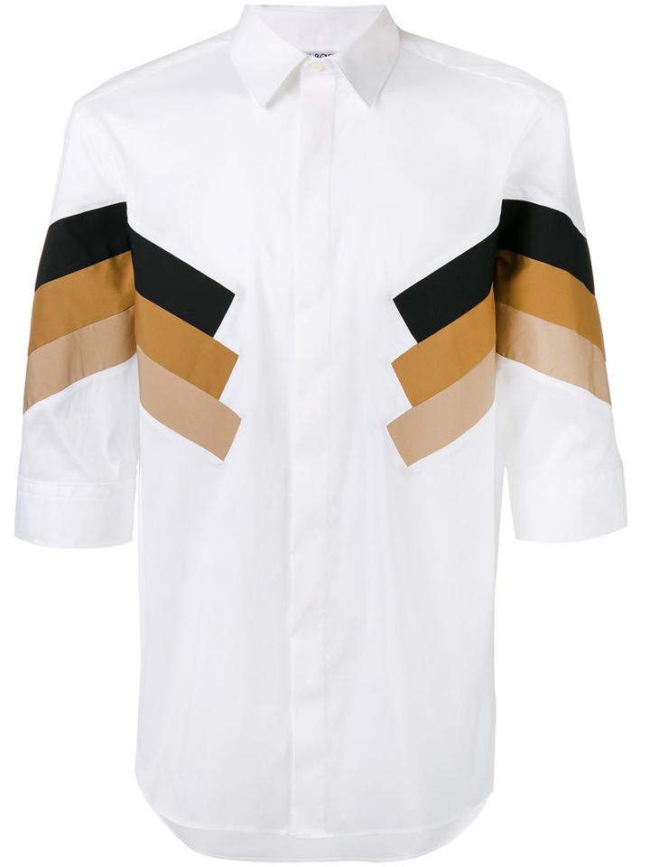 Neil Barrett Stripe Panel Shirt, Men's, Size: 38, White, Cotton/polyester