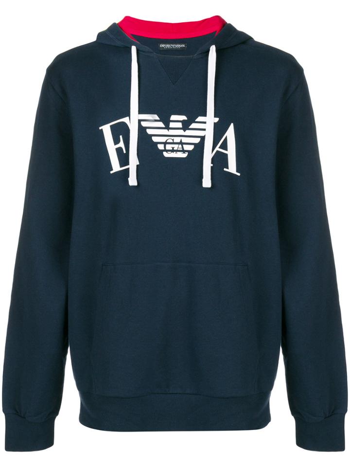 Emporio Armani Logo Print Hoodie - Blue