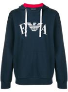 Emporio Armani Logo Print Hoodie - Blue