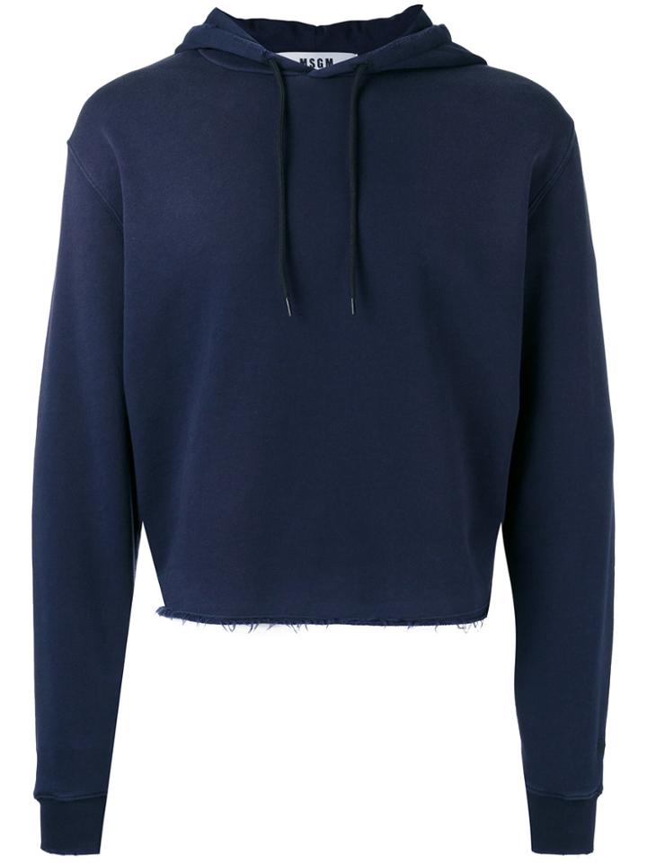 Msgm Cropped Drawstring Hoodie - Blue
