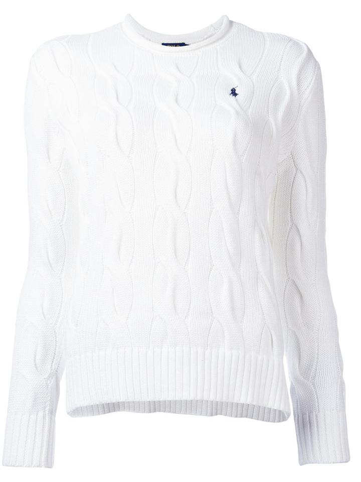 Polo Ralph Lauren Embroidered Logo Braided Detail Pullover, Size: Medium, White, Cotton