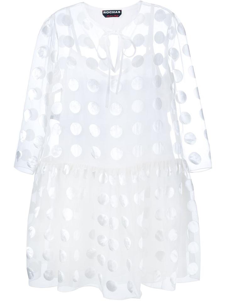 Rochas Polka-dot Embroidered Dress
