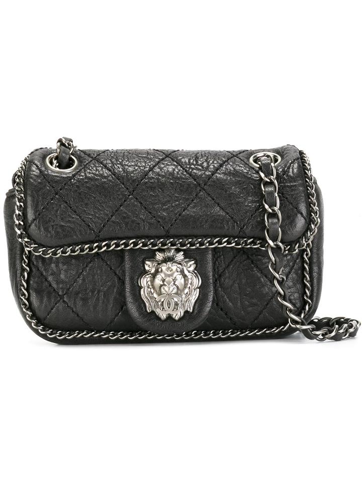 Chanel Vintage Lion Detail Quilted Shoulder Bag, Women's, Black