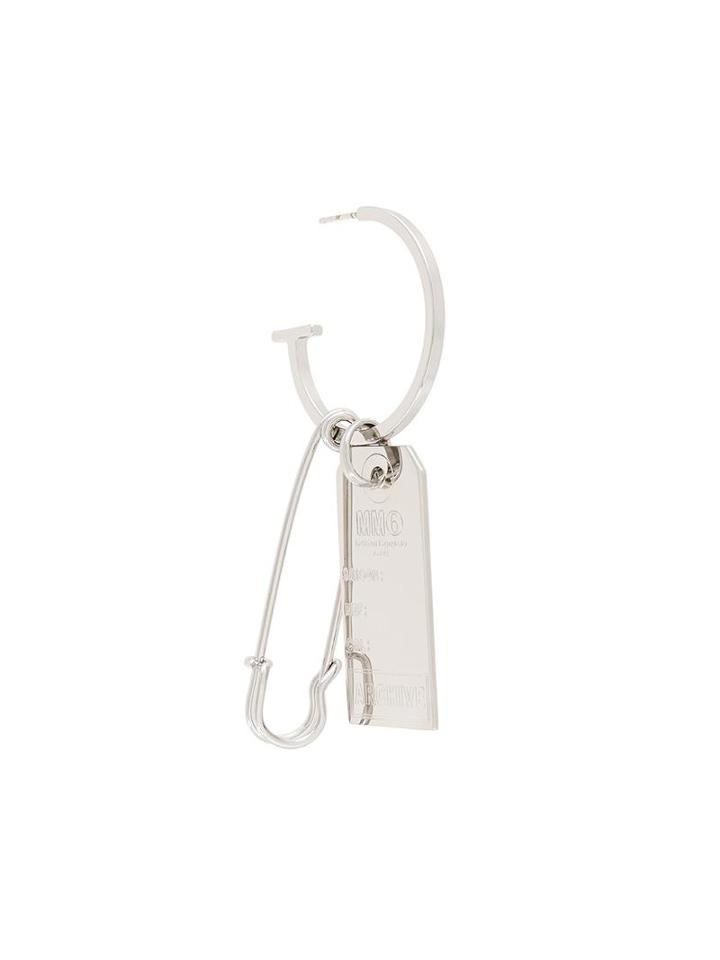 Mm6 Maison Margiela Safety Pin And Tag Earring, Women's, Metallic