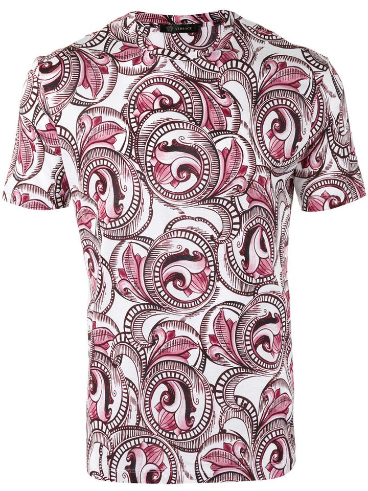 Versace Floral Print T-shirt, Men's, Size: Xl, Pink/purple, Cotton