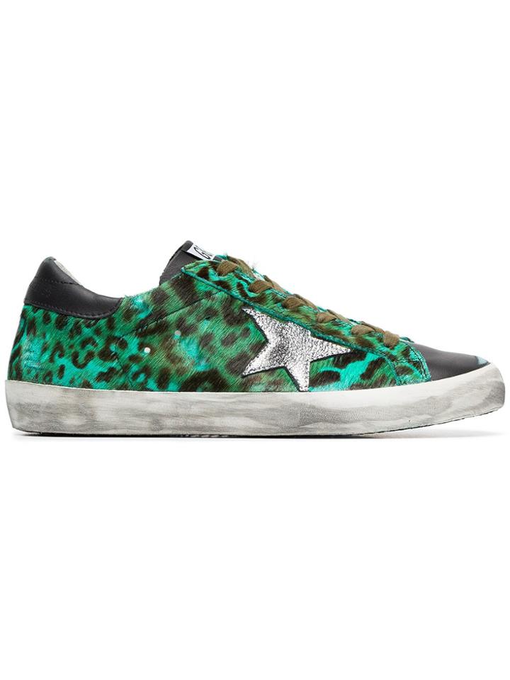 Golden Goose Deluxe Brand Green, Black And Silver Superstar Leopard