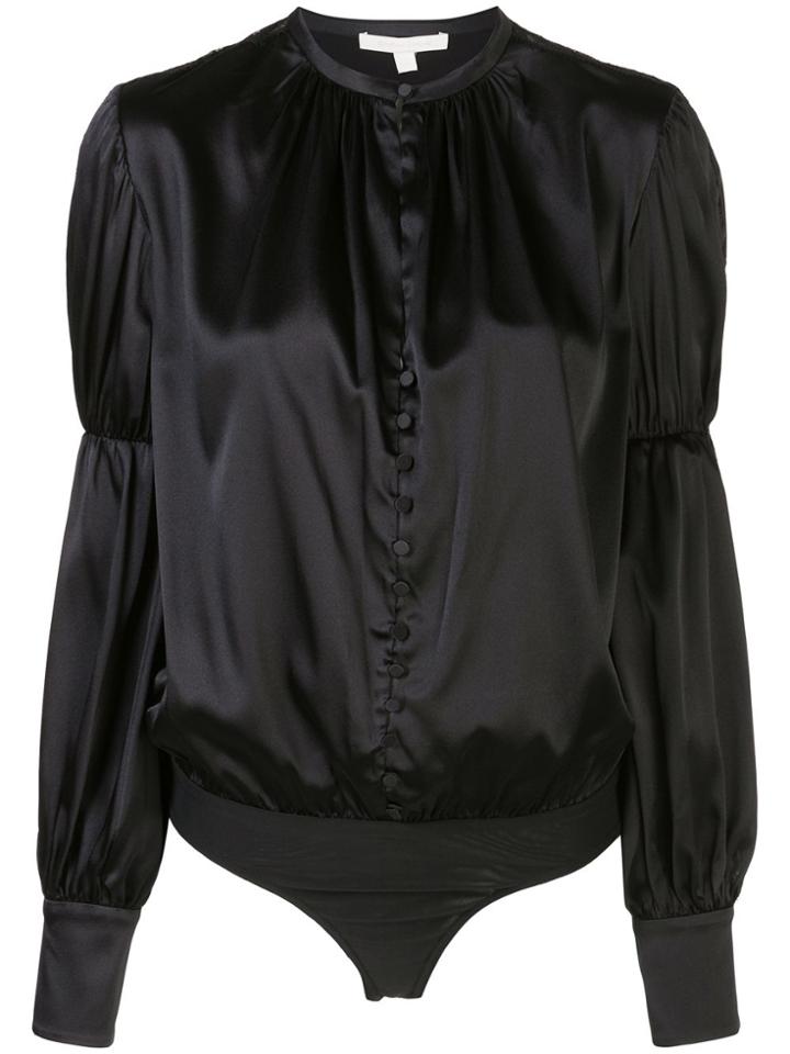 Jonathan Simkhai Gathered-sleeve Silk Bodysuit - Black