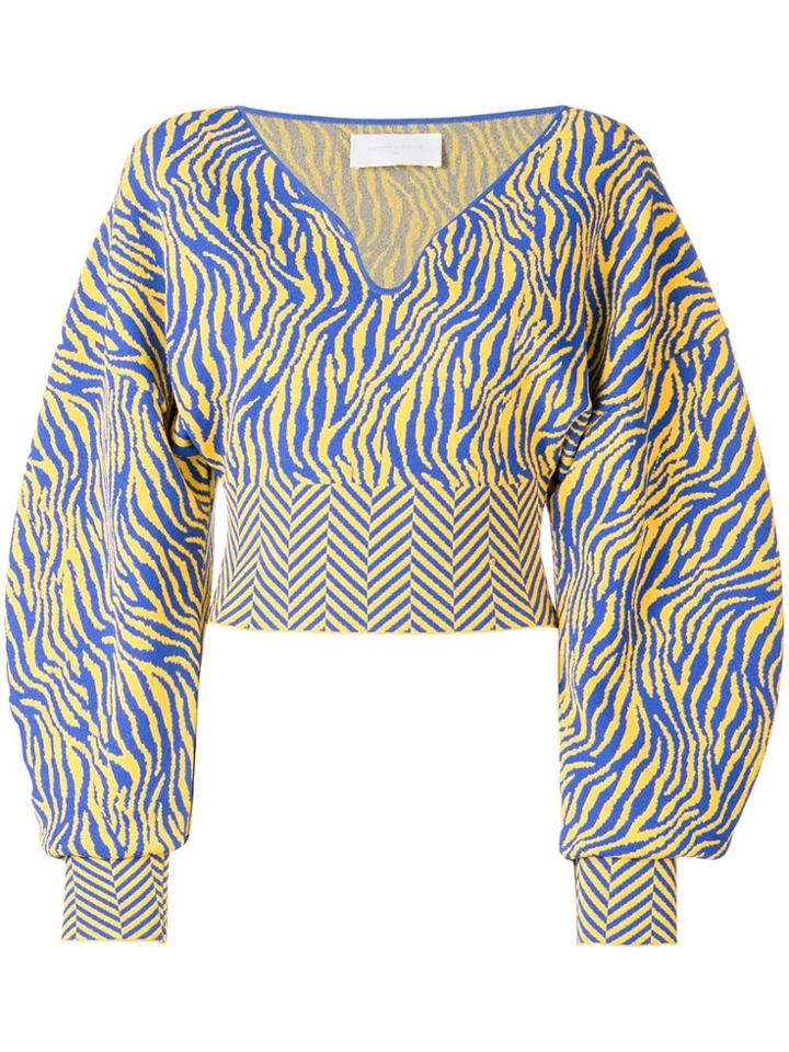 Esteban Cortazar Cropped Volume V-neck Knit Blouse - Yellow & Orange
