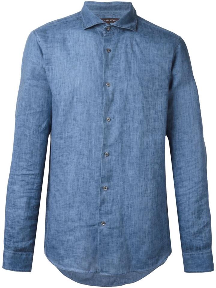 Michael Kors Cutaway Collar Shirt, Men's, Size: Small, Blue, Linen/flax