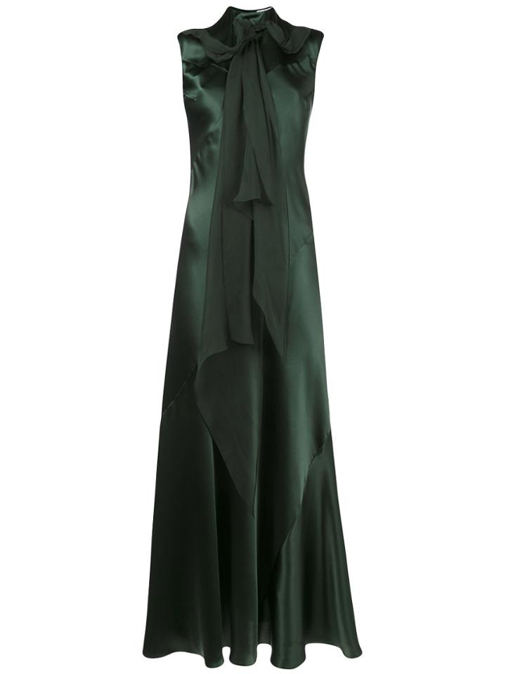 Olivier Theyskens Silk Sleeveless Fitted Dress With Neck Tie - Green