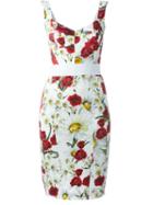 Dolce & Gabbana Daisy And Poppy Pint Dress, Women's, Size: 42, White, Viscose/polyamide/spandex/elastane/silk