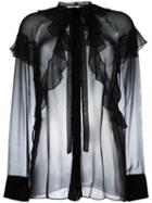 Givenchy Sheer Ruffle Detail Blouse, Women's, Size: 38, Black, Silk