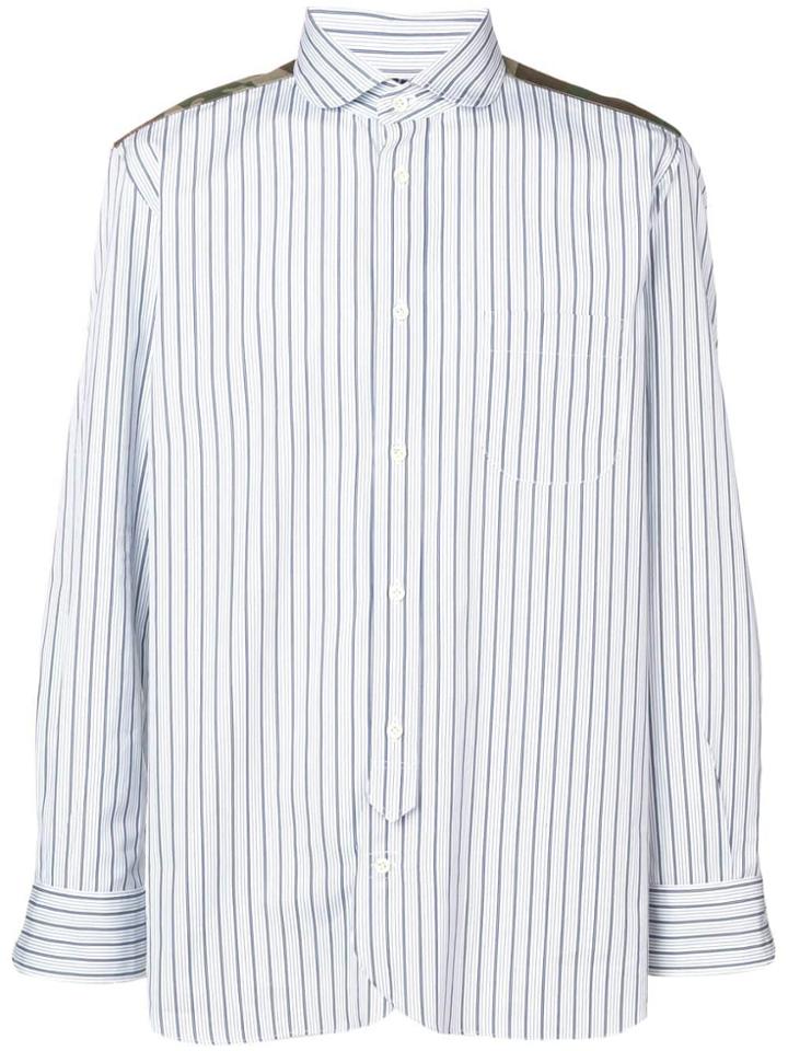 Junya Watanabe Man Satin Panelled Stripe Shirt - Blue