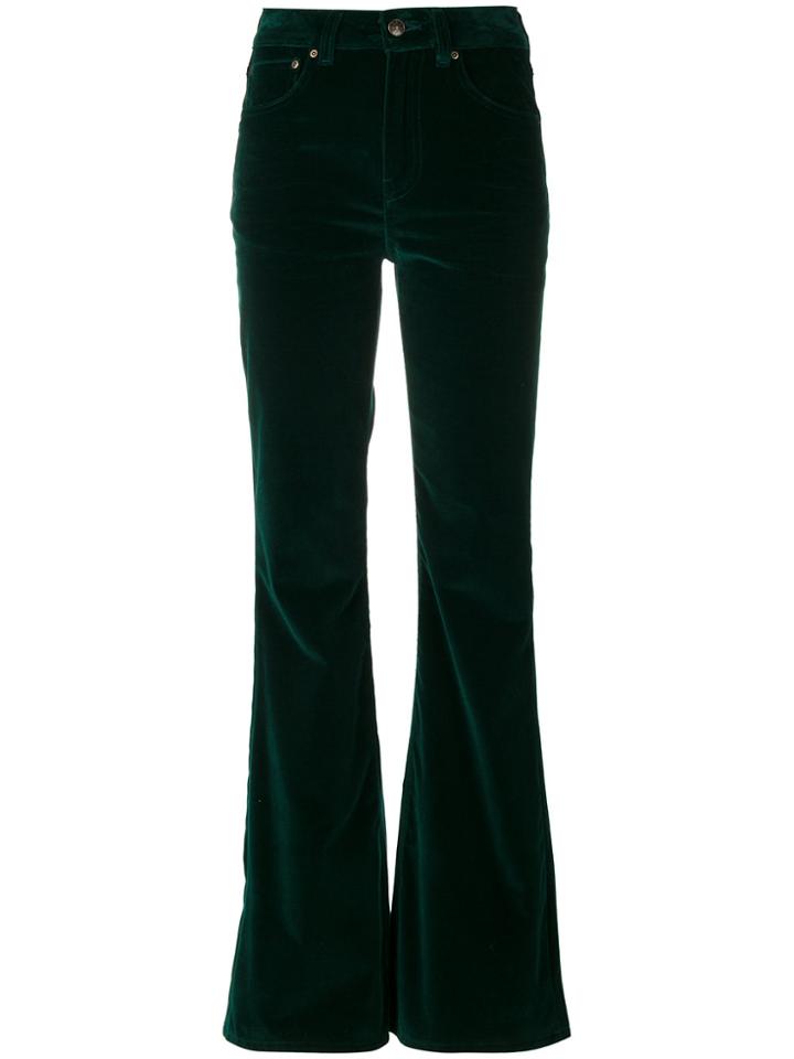 Rockins Velvet Look Flared Trousers - Green