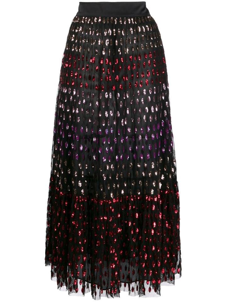 Temperley London Rainbow Sequin Midi Skirt - Black