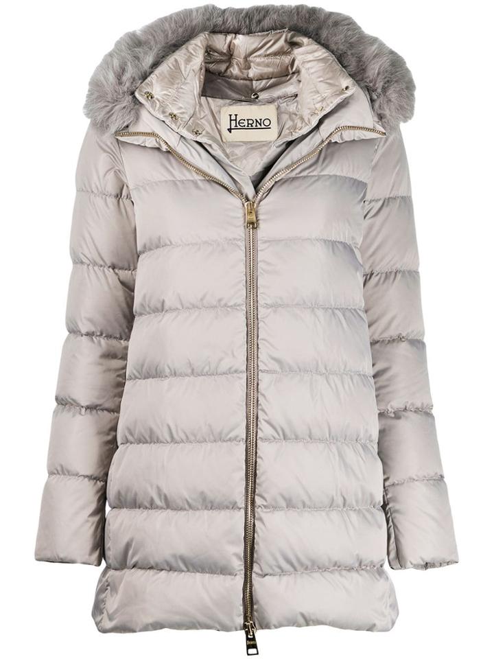 Herno Fox Fur Trim Puffer Coat - Grey
