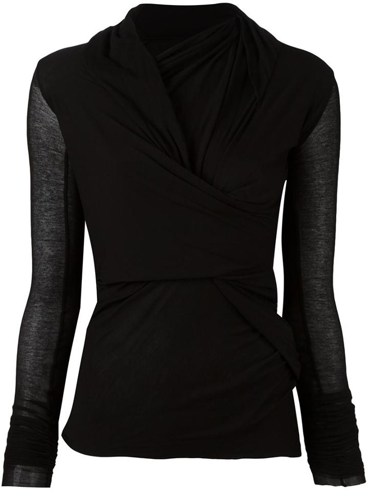 Rick Owens Lilies Wrap Blouse, Women's, Size: 38, Black, Cotton/polyamide/viscose