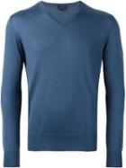 Lanvin V-neck Jumper, Men's, Size: Medium, Blue, Cashmere