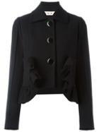 Marni Cropped Ruffled Jacket, Women's, Size: 42, Black, Cotton/polyimide/spandex/elastane