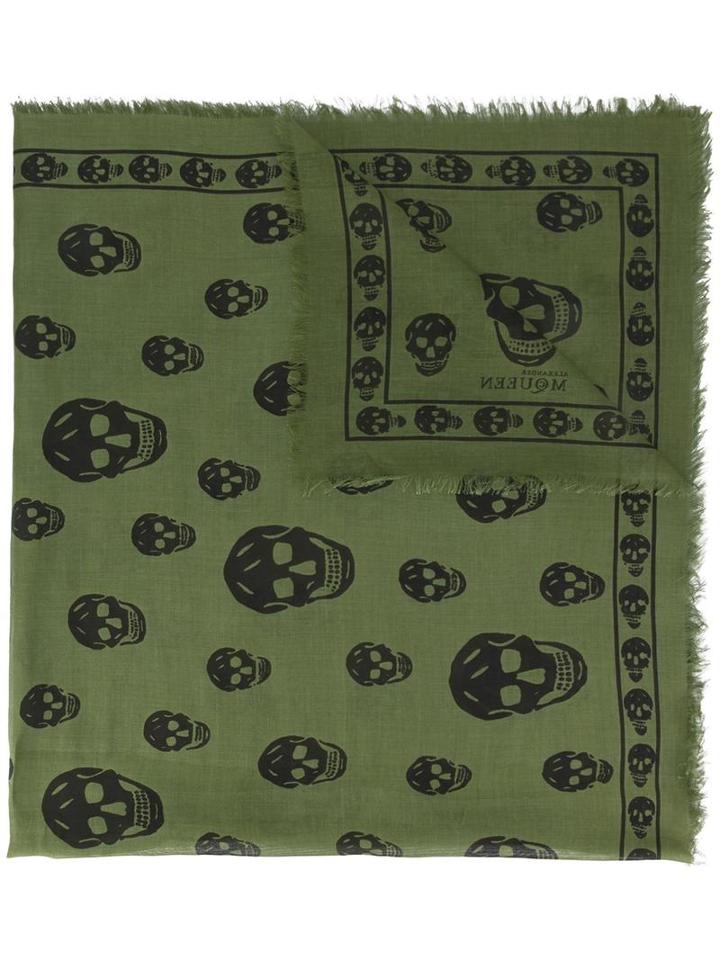 Alexander Mcqueen Skull Print Scarf, Men's, Green, Modal/silk