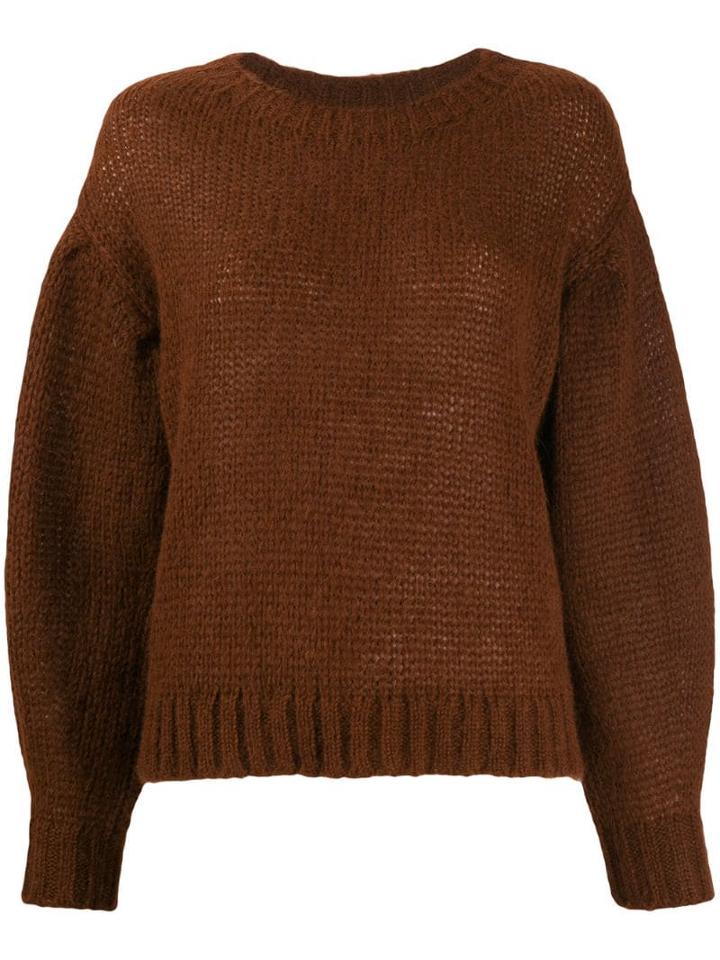 Closed Dropped Shoulder Sweater - Brown