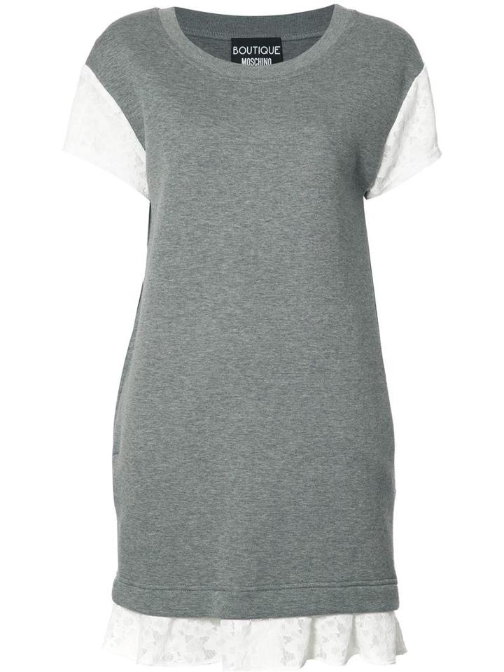 Boutique Moschino Lace Detailing T-shirt Dress, Women's, Size: 40, Grey, Polyester/cotton/polyamide