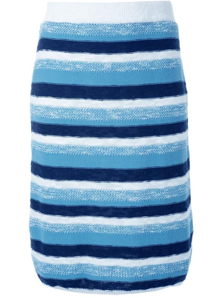 Loveless Striped Knit Skirt, Women's, Blue, Cotton/linen/flax