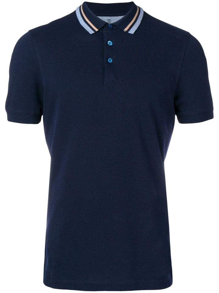 Brunello Cucinelli Striped Detail Polo Shirt - Blue