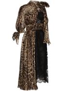 Dolce & Gabbana Dg Drs Dbl Lce Chffn Leo Prnt Asym Midi - Black