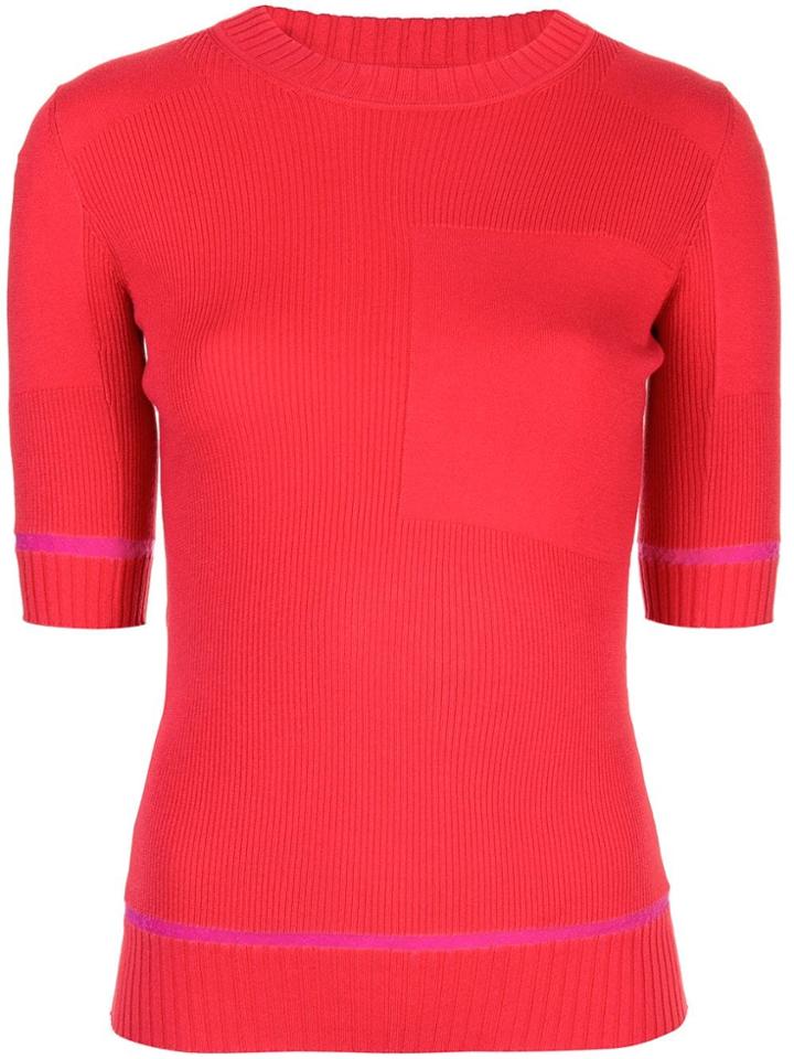 Proenza Schouler Ribbed Knit Short Sleeve Crewneck Top - Red