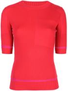 Proenza Schouler Ribbed Knit Short Sleeve Crewneck Top - Red