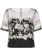 Marchesa Notte Embroidered Tulle Blouse - Black