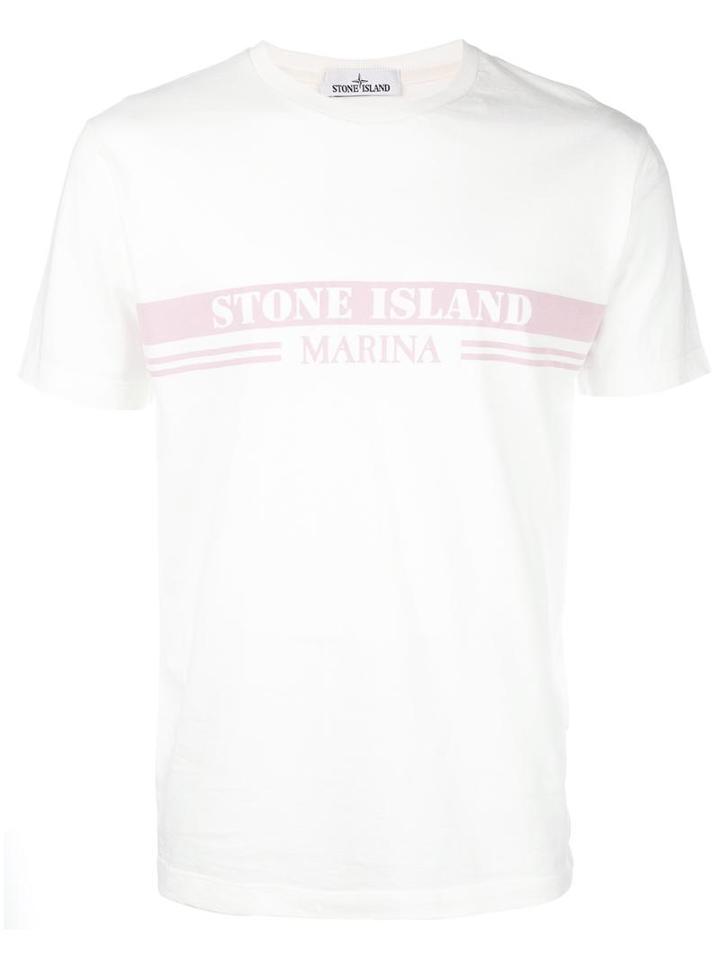 Stone Island Logo Print T-shirt, Men's, Size: Large, White, Cotton