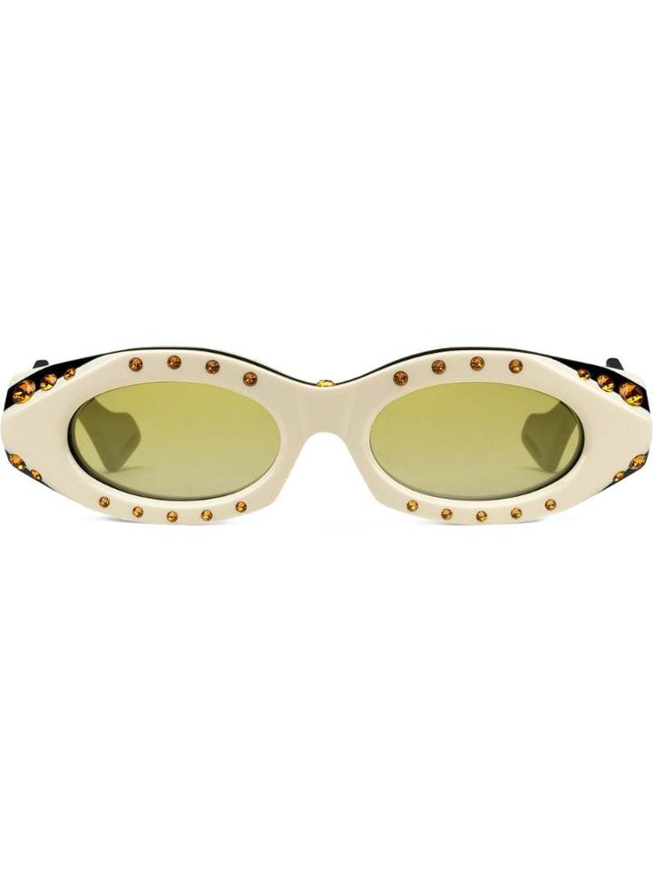 Gucci Eyewear Occhiali Da Sole Ovali Con Cristalli - White