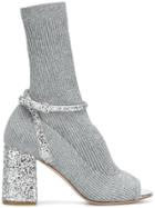 Miu Miu Glittered Sock Boots - Grey