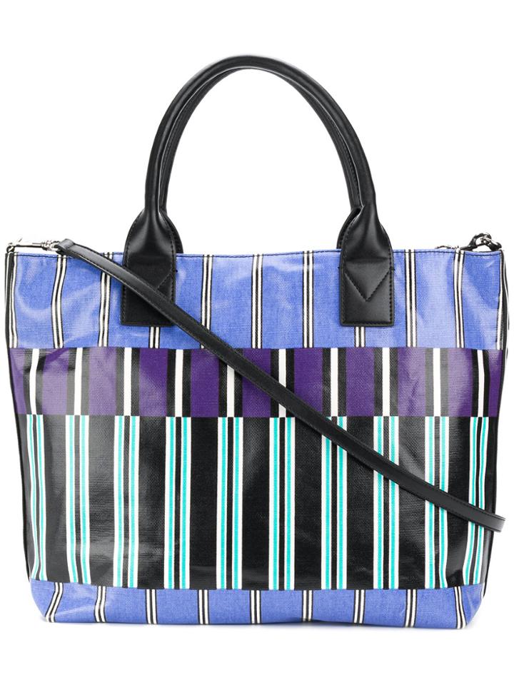 Pinko Striped Logo Tote Bag - Blue