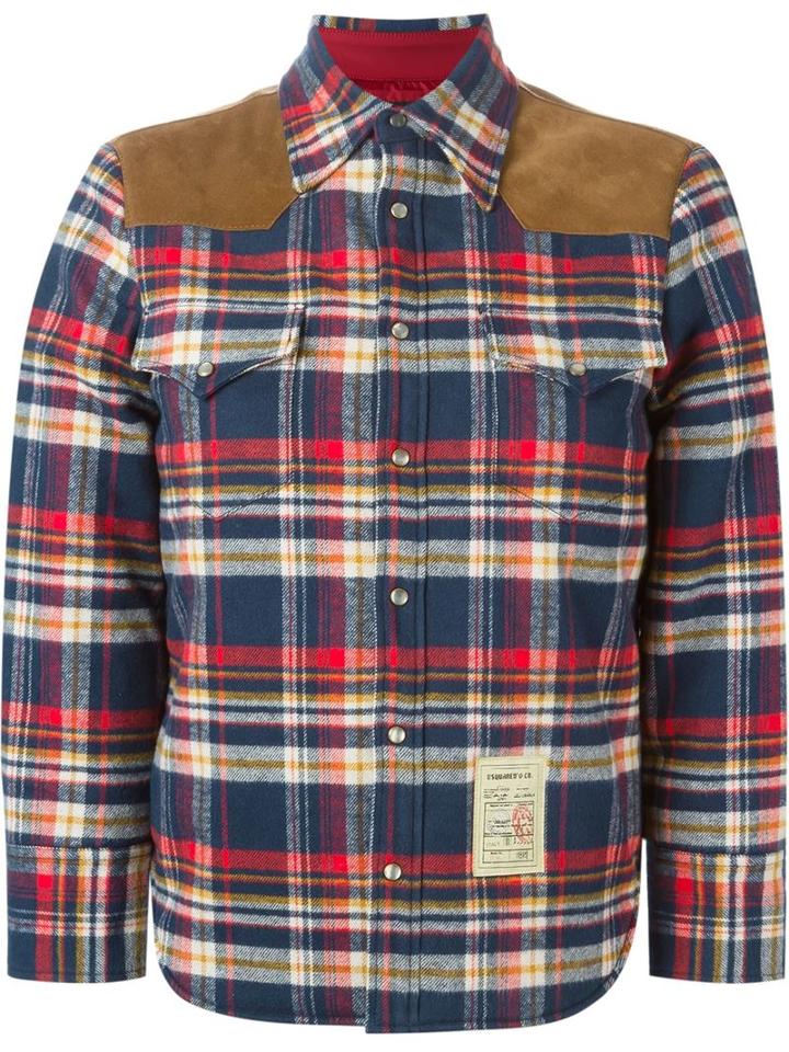 Dsquared2 Checked Padded Jacket, Women's, Size: 42, Blue, Cotton/leather/polyamide/wool