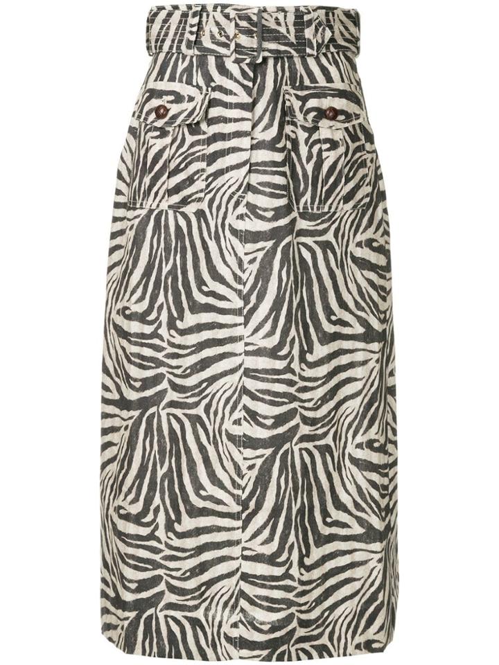 Zimmermann Belted Zebra Print Maxi Skirt - Black