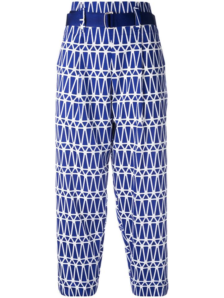 Issey Miyake - Printed Cropped Trousers - Women - Cotton/polyester/lyocell - 2, Women's, Blue, Cotton/polyester/lyocell