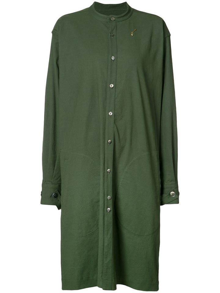 L'equip - Collarless Midi Coat - Women - Cotton/spandex/elastane - M, Green, Cotton/spandex/elastane
