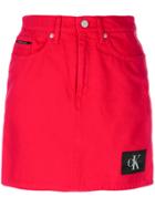 Calvin Klein Logo Patch Fitted Skirt - Red