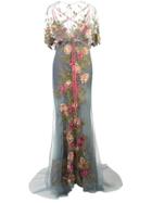 Marchesa Embroidered Floral Gown - Blue