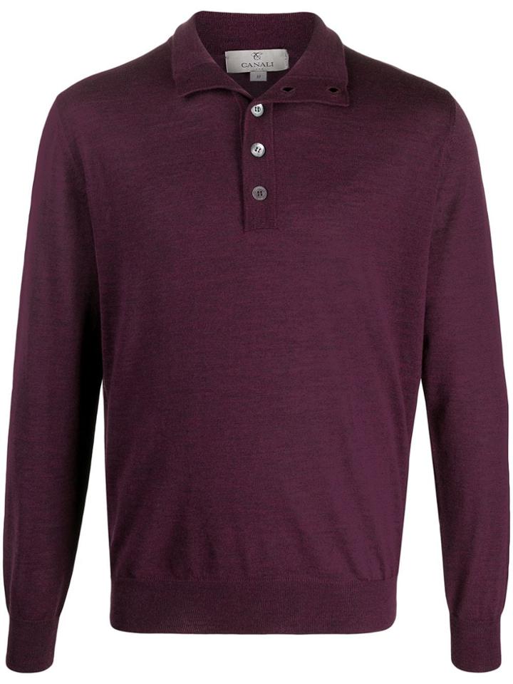 Canali Buttoned Neck Jumper - Red