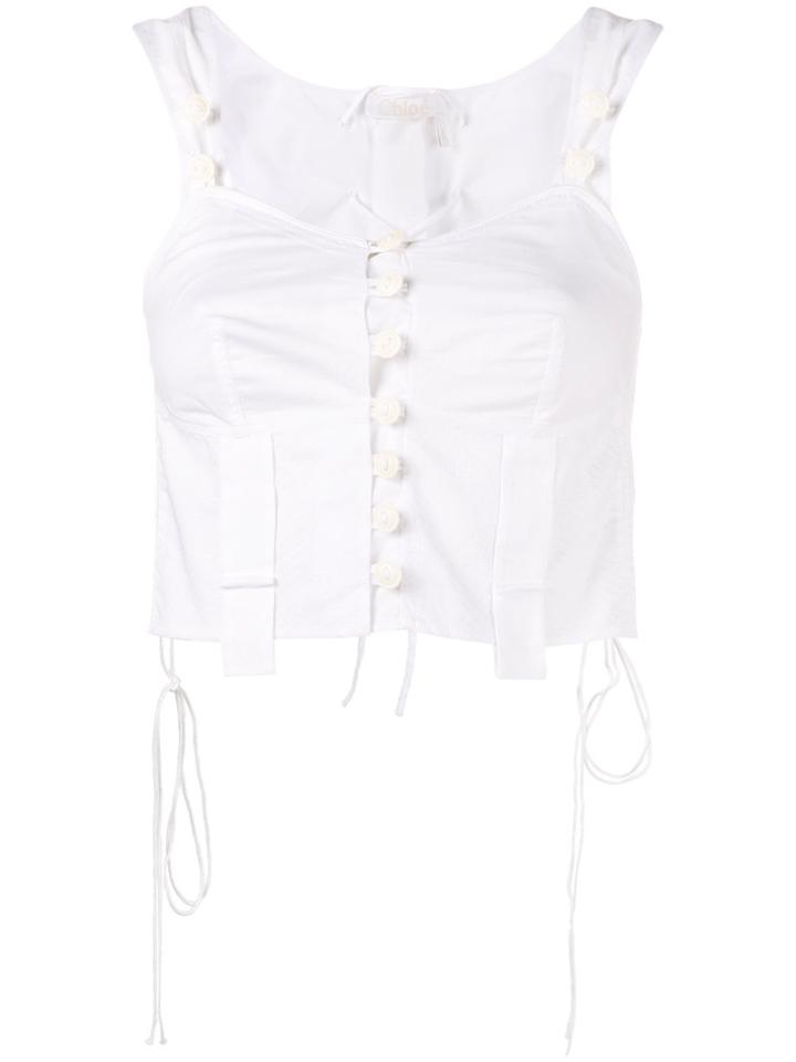 Chloé - Cropped Tab Detail Tank Top - Women - Cotton - 34, White, Cotton