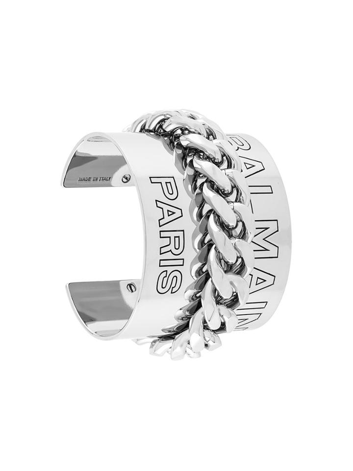 Balmain Embossed Logo Cuff Bracelet - Metallic