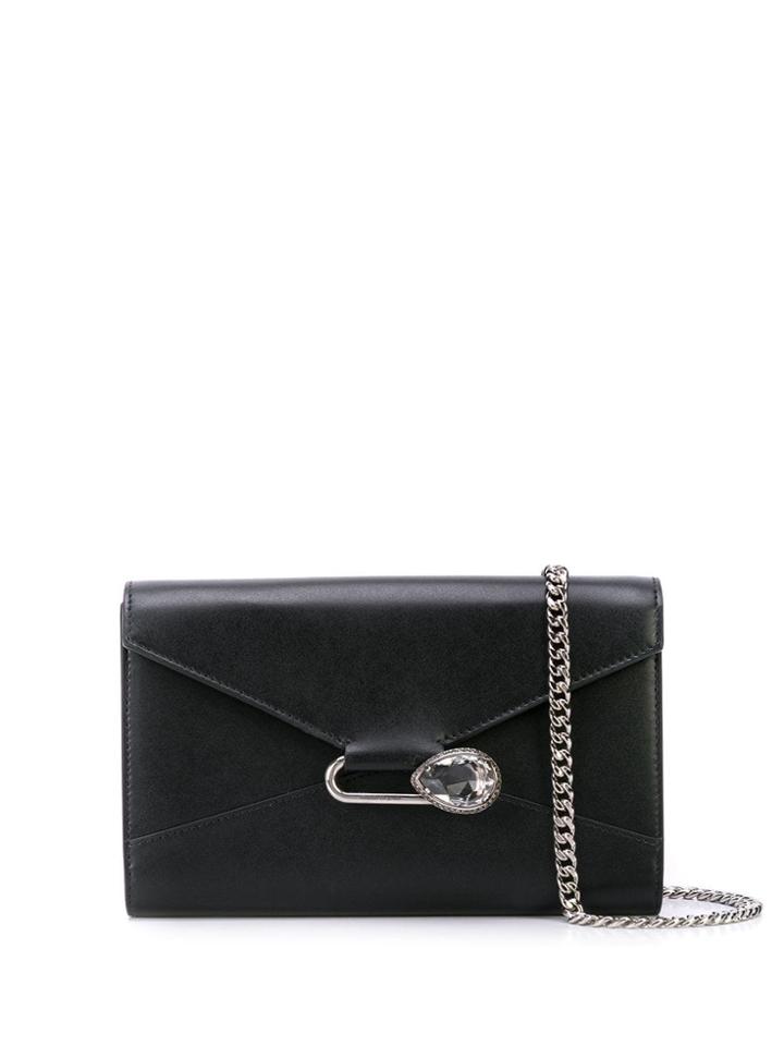 Alexander Mcqueen Crystal Safety Pin Shoulder Bag - Black